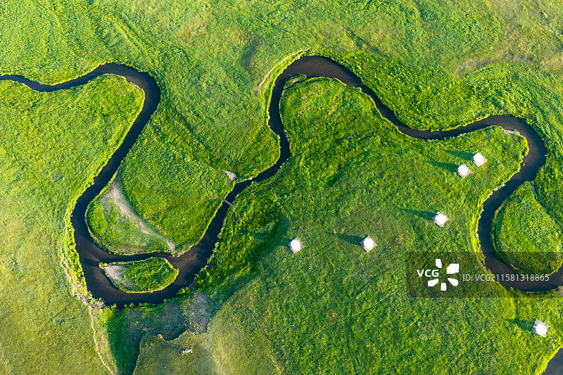 航拍西乌珠穆沁草原巴拉嘎尔河图片素材