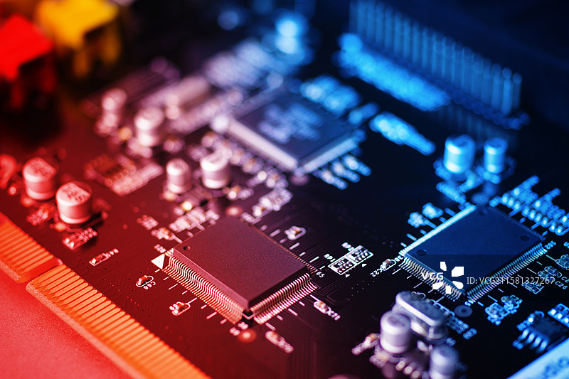 芯片电路板创意摄影，静物特写，半导体电脑计算机，硬件显卡处理运算计算，人工智能科技图片素材