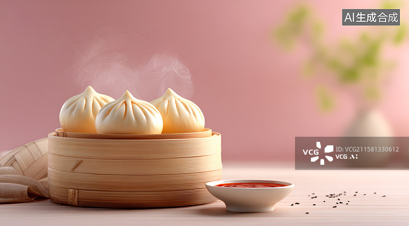 【AI数字艺术】蒸笼里美味的包子图片素材