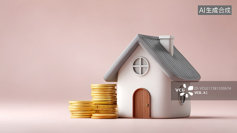 【AI数字艺术】卡通房子和金币图片素材