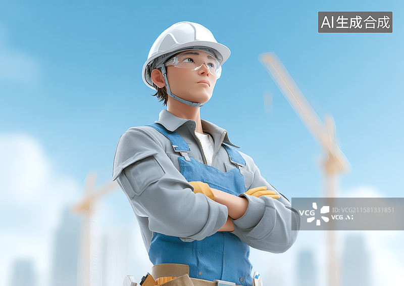 【AI数字艺术】一个头戴安全帽的建筑工人图片素材