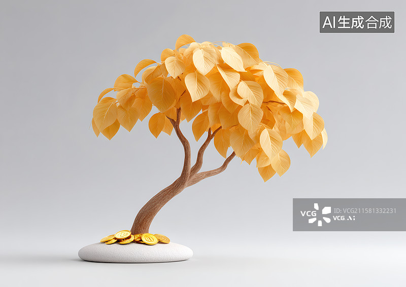 【AI数字艺术】一棵金色的摇钱树图片素材