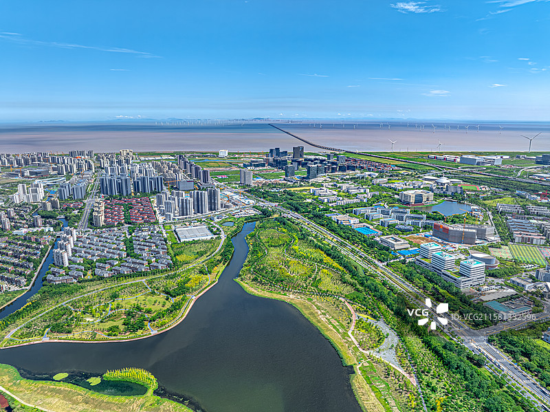 黄日港湿地公园 航拍上海临港海绵城市雨水集疏浚体系 临港新城2025年生态环境经济发展面貌图片素材