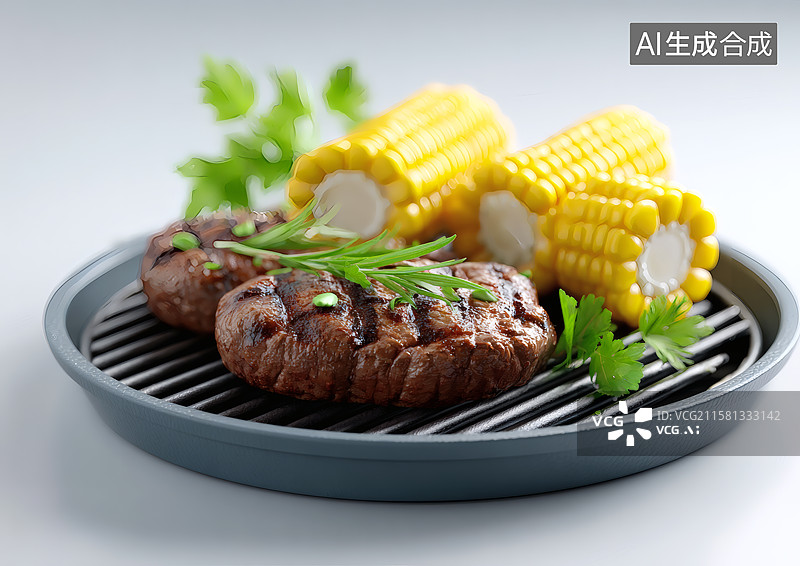 【AI数字艺术】烤盘上的烤肉和玉米图片素材