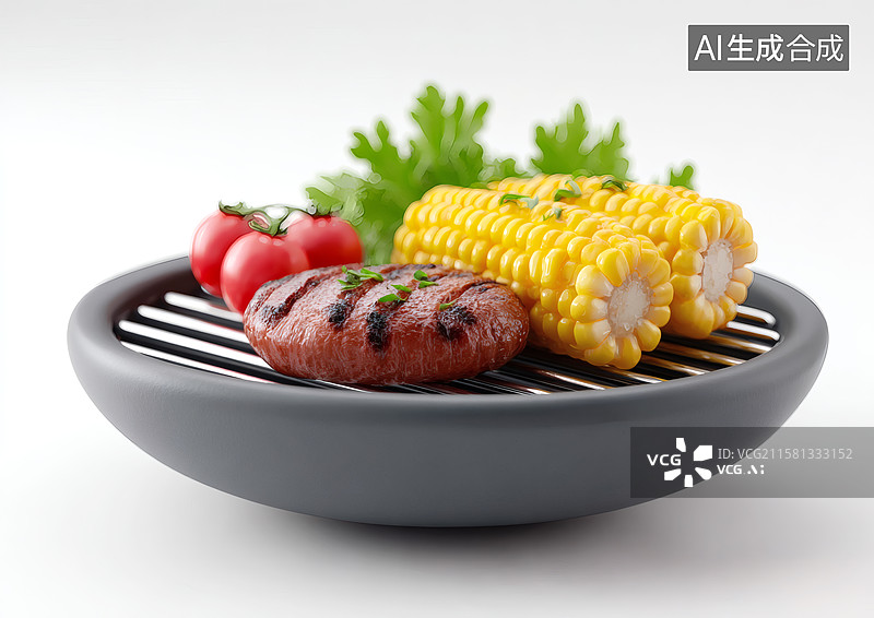 【AI数字艺术】烤盘上的烤肉和玉米图片素材