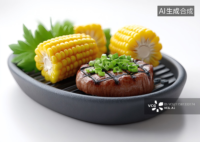 【AI数字艺术】烤盘上的烤肉和玉米图片素材