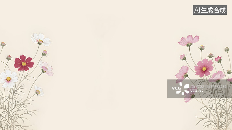 【AI数字艺术】水墨画格桑花两侧图片素材