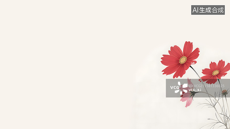 【AI数字艺术】水墨画格桑花右下图片素材