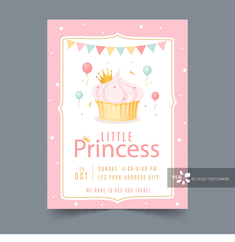 手绘公主派对邀请函模板图片素材