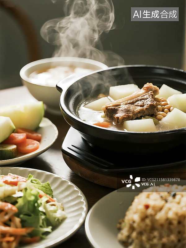 【AI数字艺术】三伏天养生冬瓜排骨汤美味佳肴图片素材