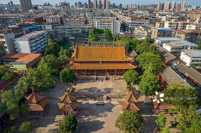 中国四川省德阳市旌阳区德阳文庙航拍图片素材