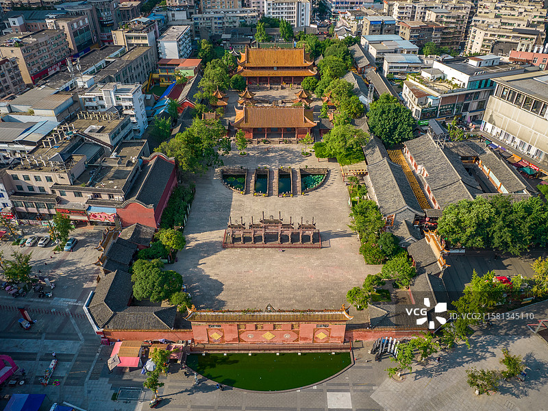 中国四川省德阳市旌阳区德阳文庙航拍图片素材