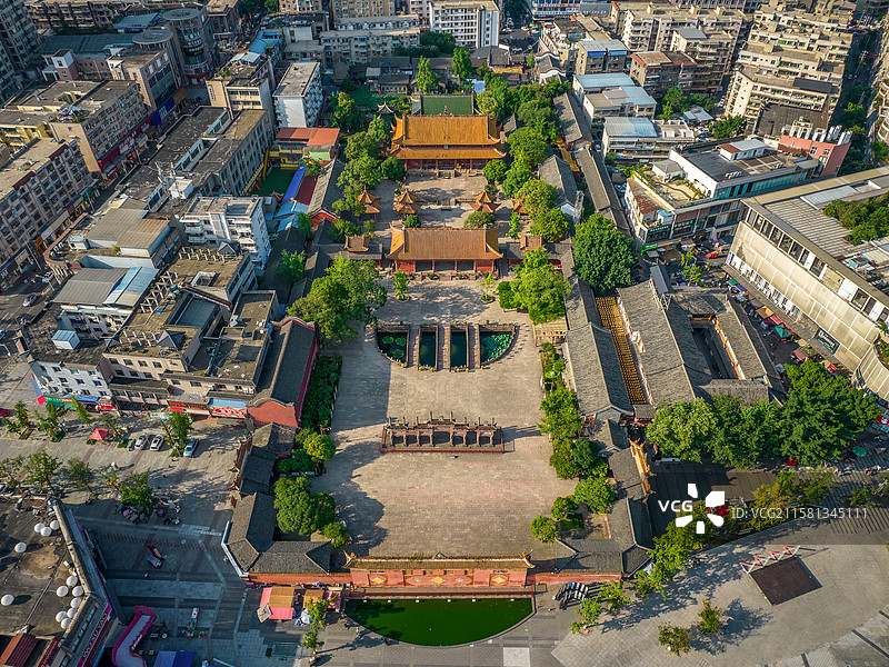 中国四川省德阳市旌阳区德阳文庙航拍图片素材