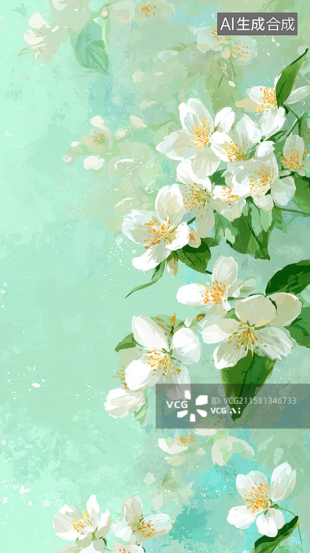 【AI数字艺术】淡雅茉莉花枝图片素材