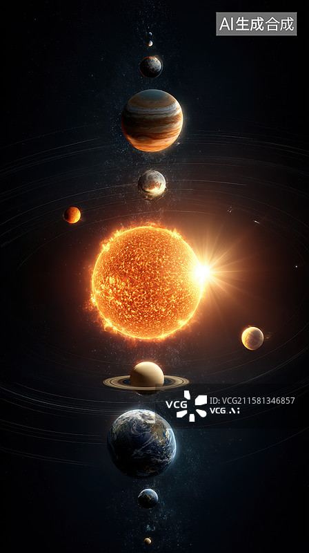 【AI数字艺术】太阳系行星环绕图图片素材