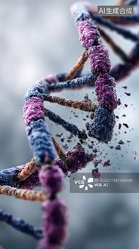 【AI数字艺术】彩色DNA双螺旋结构分解瞬间图片素材