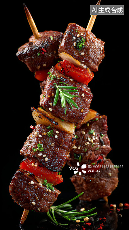 【AI数字艺术】烤肉串上的美味图片素材