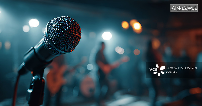 【AI数字艺术】舞台上的麦克风图片素材