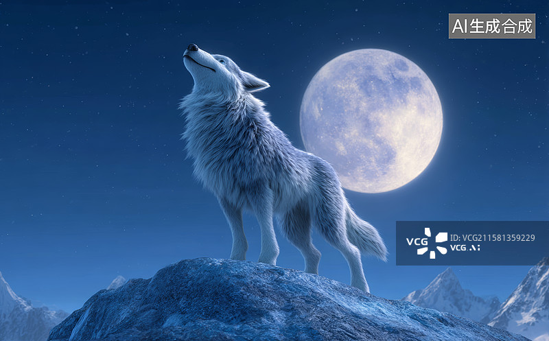 【AI数字艺术】月夜狼嚎山巅图片素材