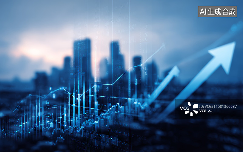 【AI数字艺术】城市夜景中的上升箭头图片素材