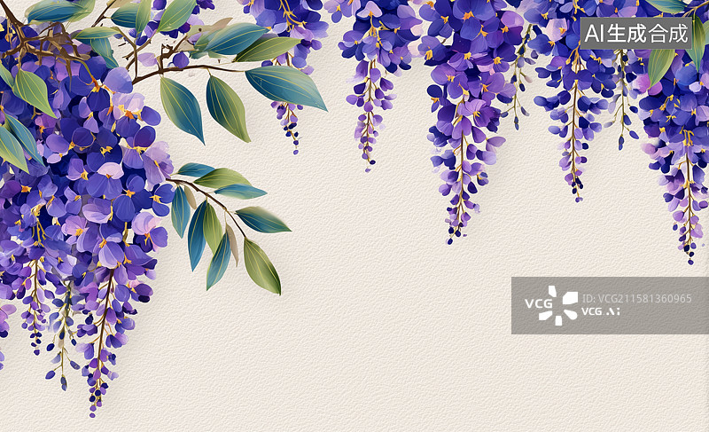 【AI数字艺术】白底紫藤花背景图片素材