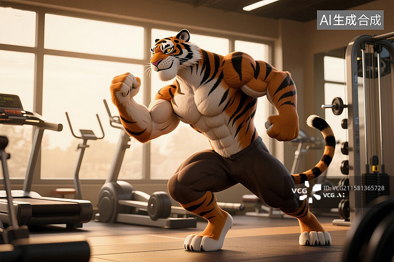 【AI数字艺术】老虎健身教练图片素材