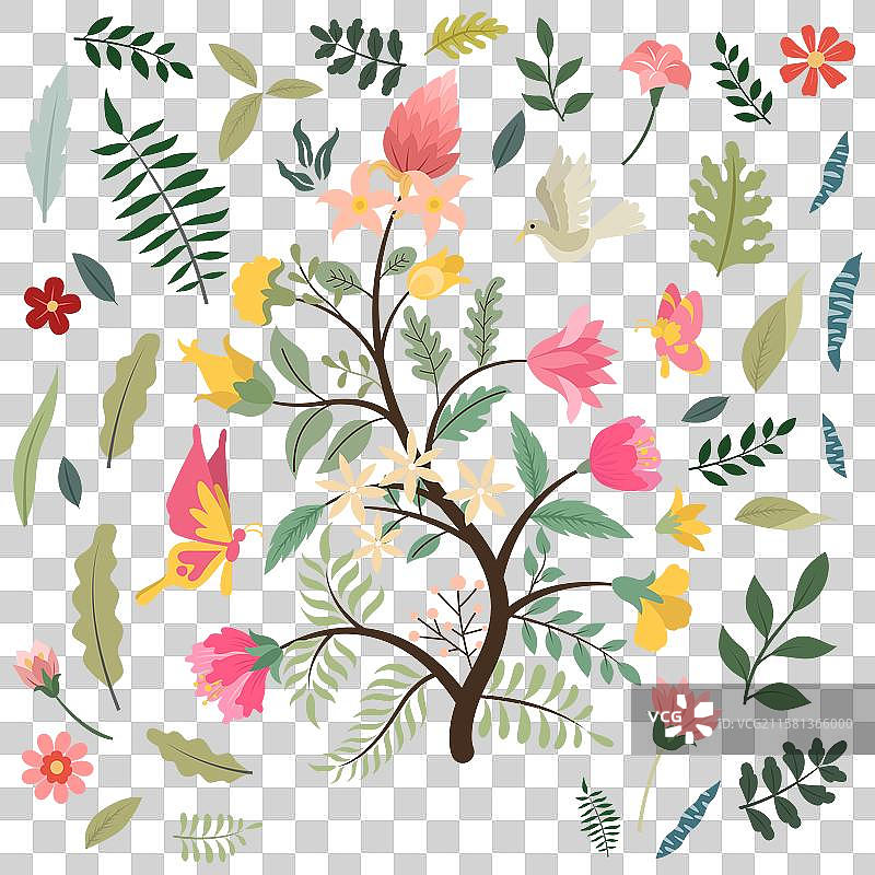 色彩斑斓的平面花卉枝条设计图片素材