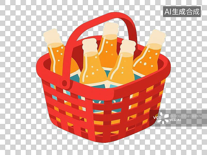 【AI数字艺术】红色啤酒筐扁平插画图片素材