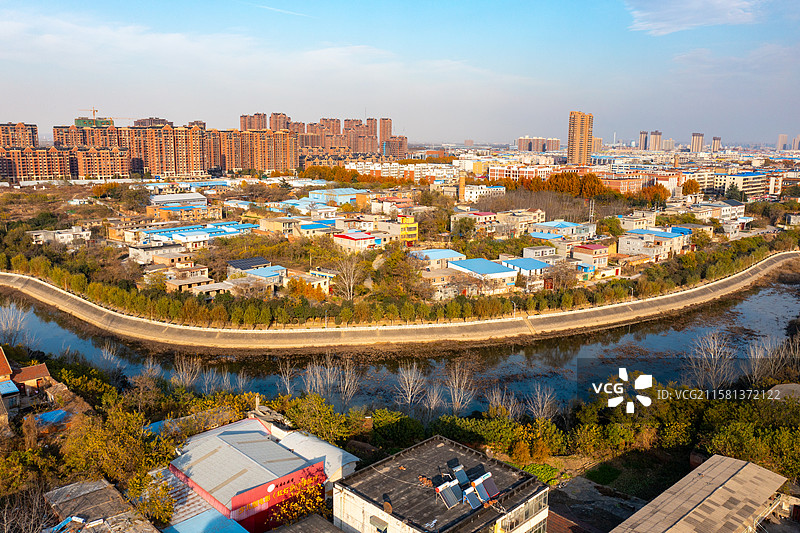 河南郑州荥阳老城风貌、航拍城中村现状、县城老城区城市更新图片素材