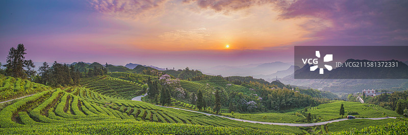 宜宾珙县鹿鸣茶山日落绚烂风景图片素材
