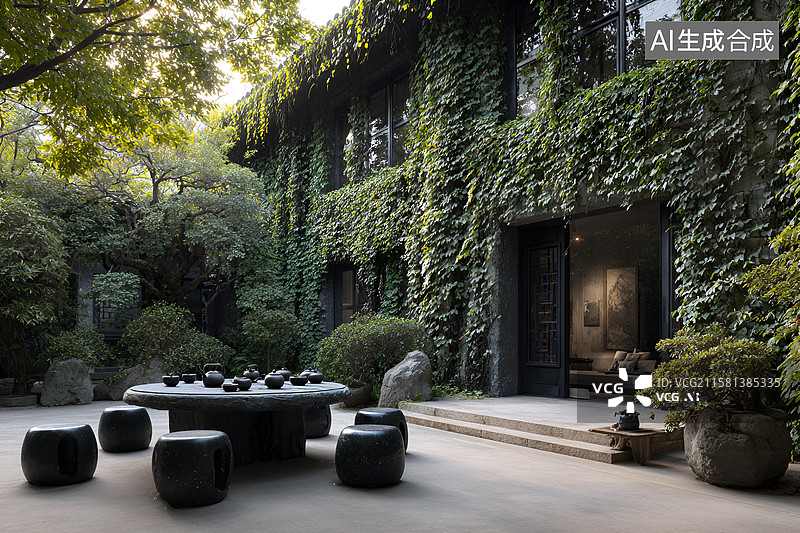 【AI数字艺术】【AI数字艺术】别墅和茶壶图片素材