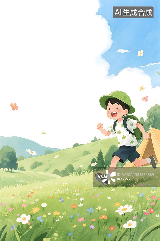 【AI数字艺术】夏季暑假郊游出游的孩子儿童海报广告图片素材