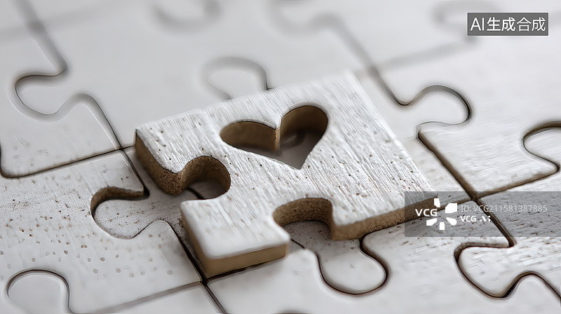 【AI数字艺术】带有心形的木质拼图块图片素材