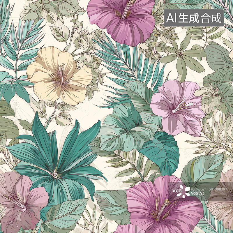 【AI数字艺术】充满活力的热带花卉图案图片素材
