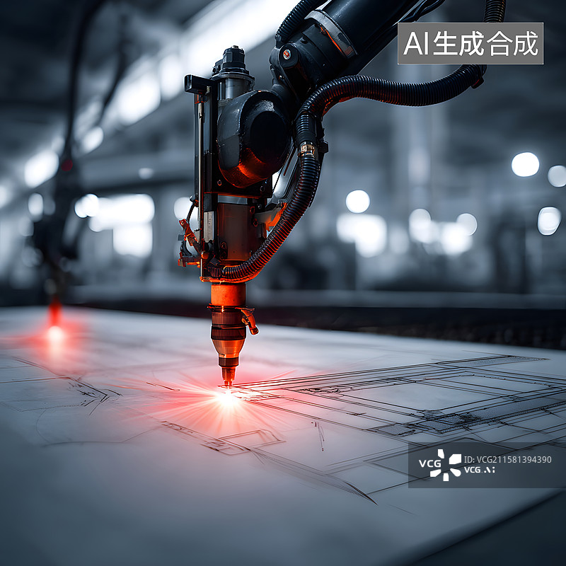 【AI数字艺术】自动化生产线上的激光切割图片素材