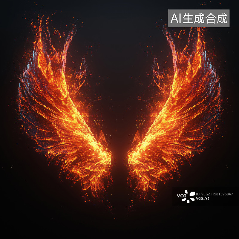 【AI数字艺术】火焰效果的翅膀图片素材