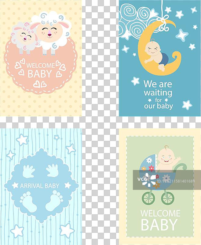 四张可爱的婴儿洗礼卡片组合图片素材