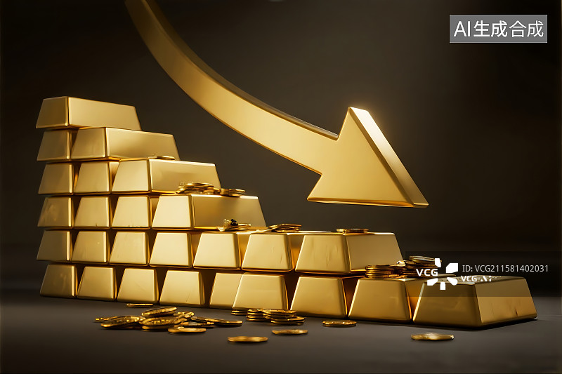 【AI数字艺术】黄金价格下跌 金价大跌 暴跌 金融市场股价 商业金融新闻素材图片素材