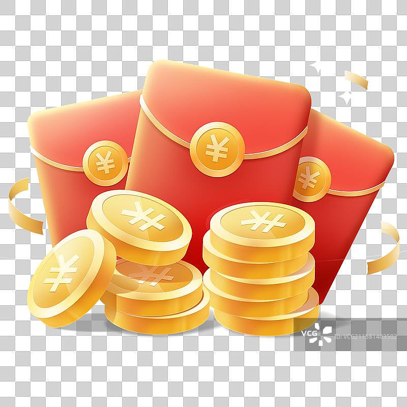 金融商务红包金币电商大促元素分层插画元素图片素材