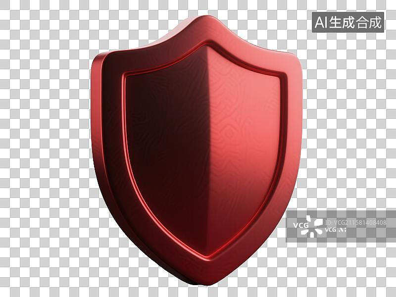 【AI数字艺术】3D渲染免抠图形元素红色磨砂金属质感盾牌图片素材