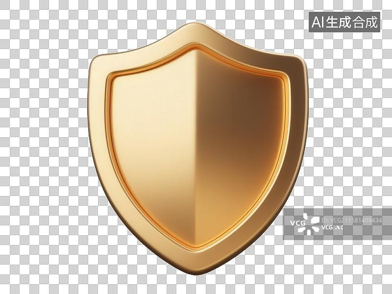 【AI数字艺术】3D渲染免抠图形元素金色磨砂金属质感盾牌图片素材