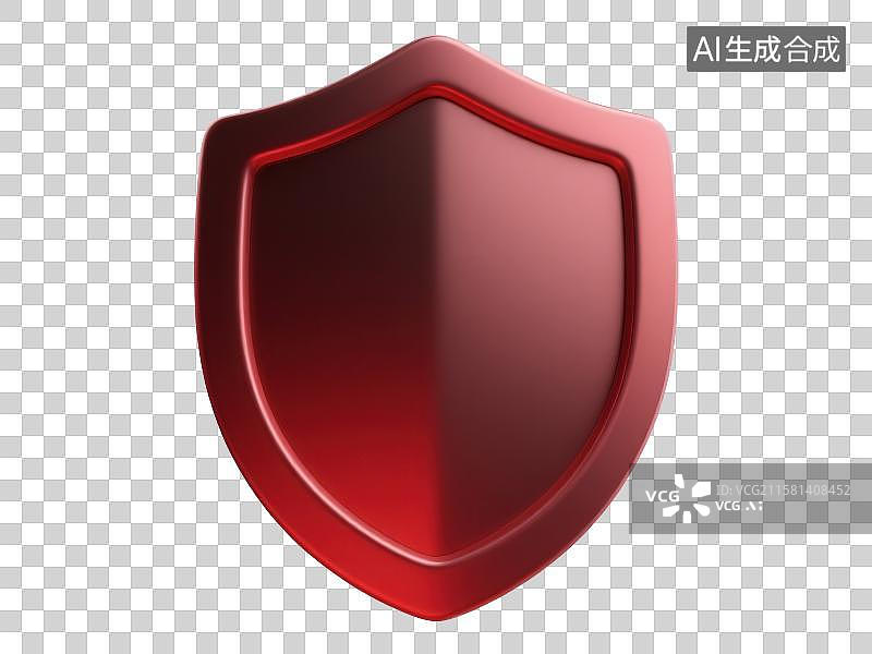 【AI数字艺术】3D渲染免抠图形元素红色磨砂金属质感盾牌图片素材