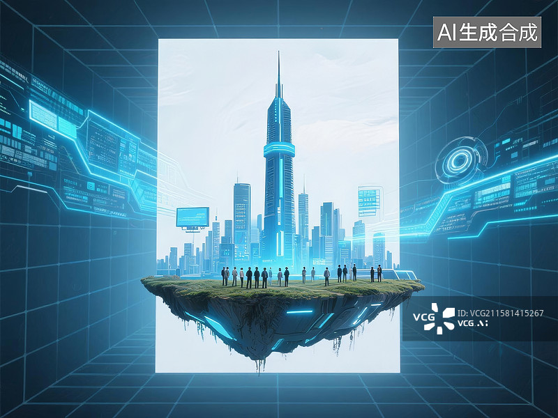 【AI数字艺术】未来城市漂浮岛屿图片素材
