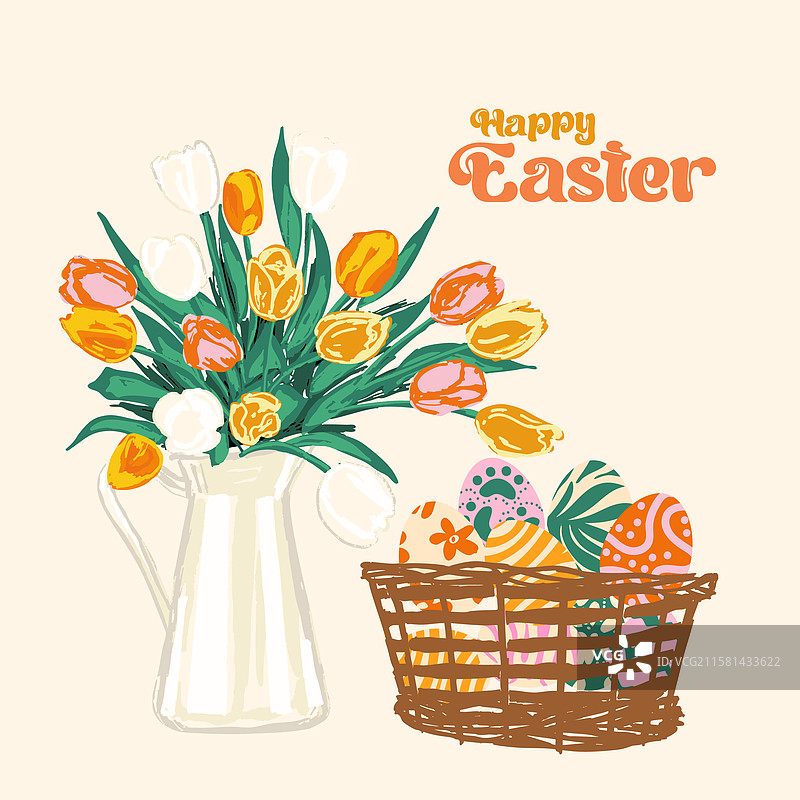 郁金香和复活节彩蛋图片素材