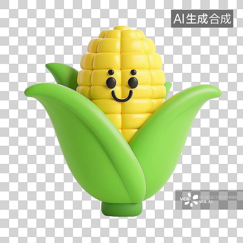 【AI数字艺术】3D渲染卡通蔬菜，玉米，食品免抠元素图片素材