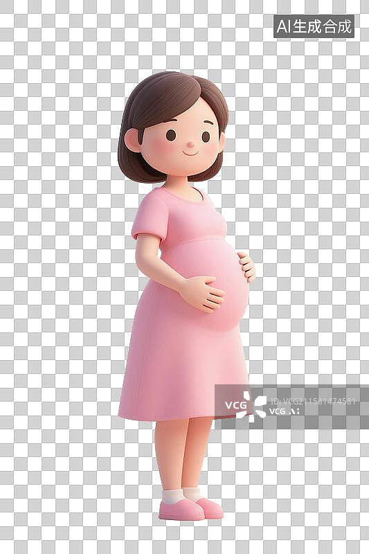 【AI数字艺术】3D渲染卡通人物，一个孕妇，怀孕，孕育，女性，母婴，妇科，产科，免抠元素图片素材