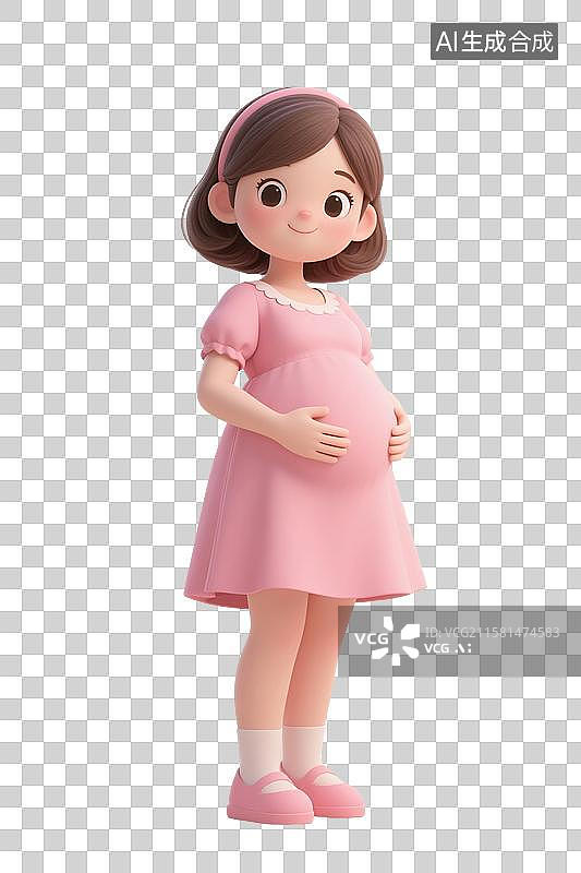 【AI数字艺术】3D渲染卡通人物，一个孕妇，怀孕，孕育，女性，母婴，妇科，产科，免抠元素图片素材
