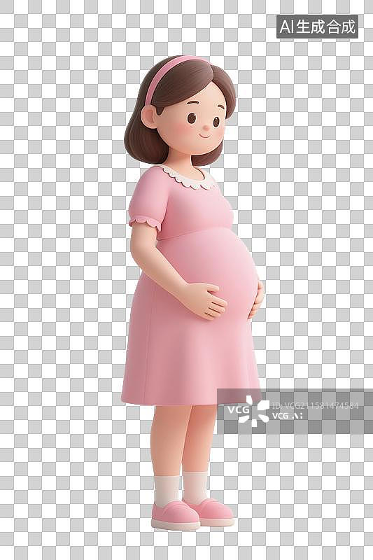 【AI数字艺术】3D渲染卡通人物，一个孕妇，怀孕，孕育，女性，母婴，妇科，产科，免抠元素图片素材