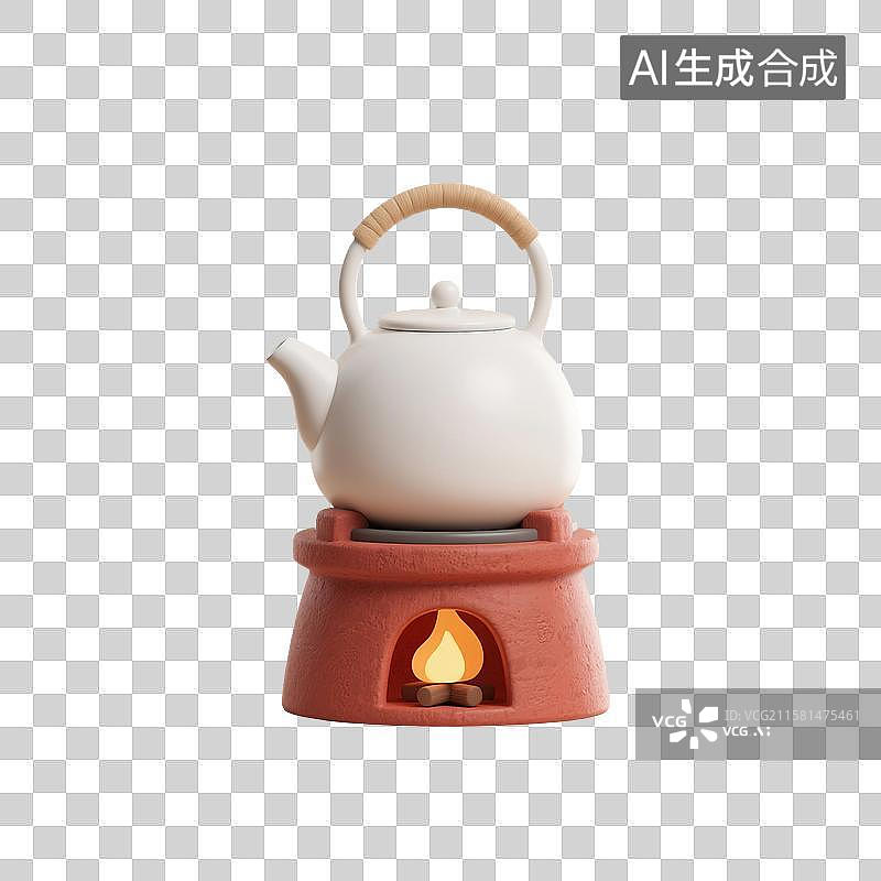 【AI数字艺术】3D渲染，潮汕工夫茶，红泥小火炉，围炉煮茶，烧水烹茶，茶文化，免抠元素图片素材
