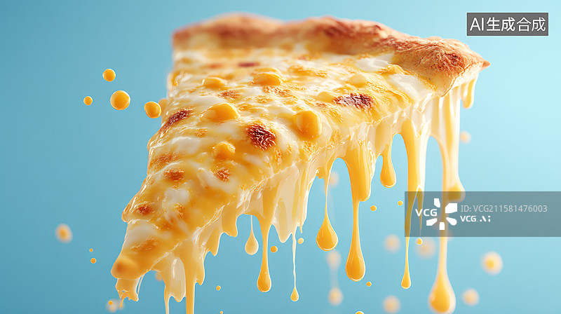 【AI数字艺术】融化的芝士披萨片图片素材